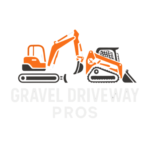 Orange excavator and skid steer with Gravel Driveway Pros logo